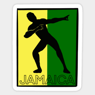 Jamaica sprinter pose with the Jamaican flag colours of black green and gold with the word Jamaica Sticker